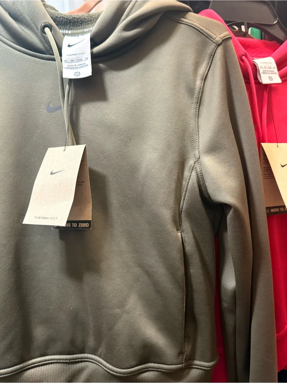 Nike Olive Green and Bright Pink Therma-FIT Hoodie (XS)